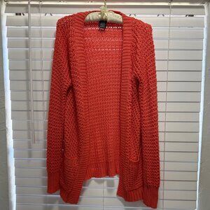 Ashley Premium 100% cotton coral loose weave open front cardigan; Size L